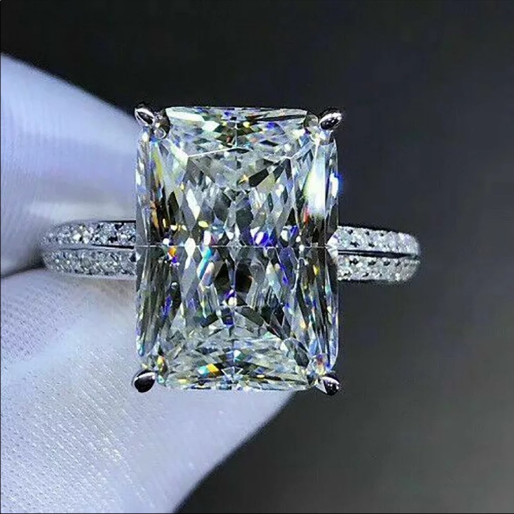 New Women’s 925 Silver Square Diamond Ring - Picture 4 of 5